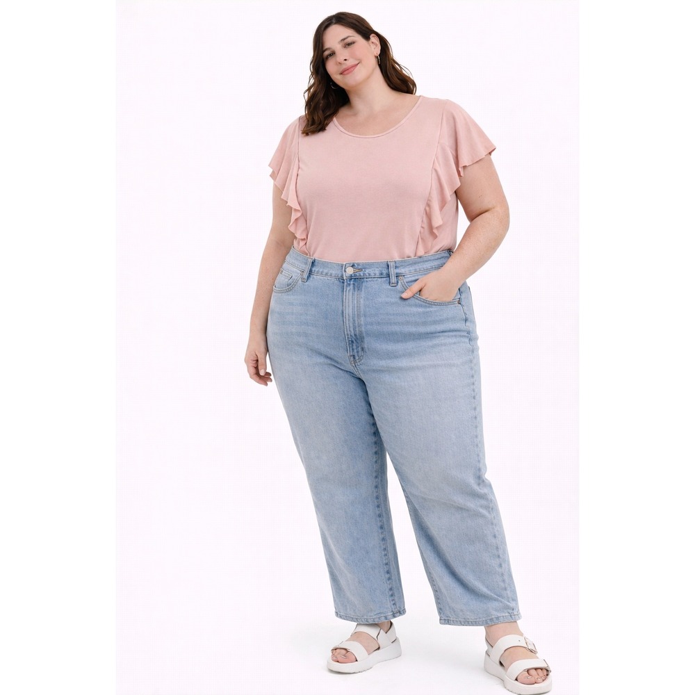 Shein Bodysuit Women‎ 3XL Pink Ruffle Trim Flutter Sleeve Plus Size Coquette
